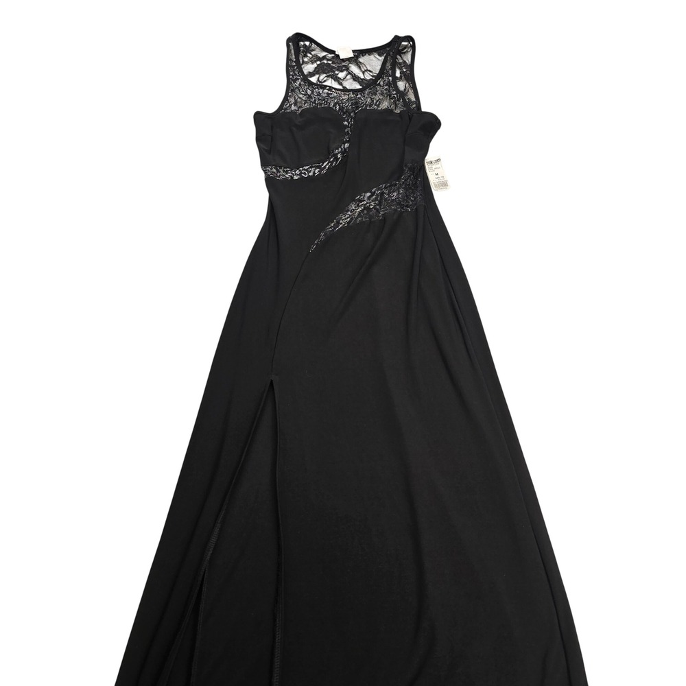 B. Darlin Maxi Gown Women Size M Black Excellent Lace Inset High Slit Sleeveless